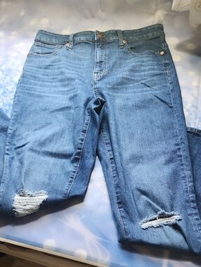 Madewell Blue Skinny Jeans with Distressed Knees In Tall